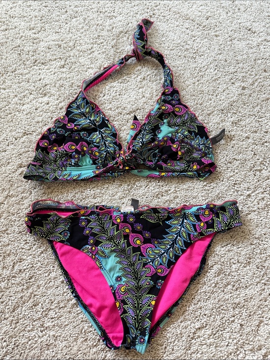 Kenneth Cole Reaction Other - Kenneth Cole Reaction Black Paisley Print Bikini with Pink and Teal Accents